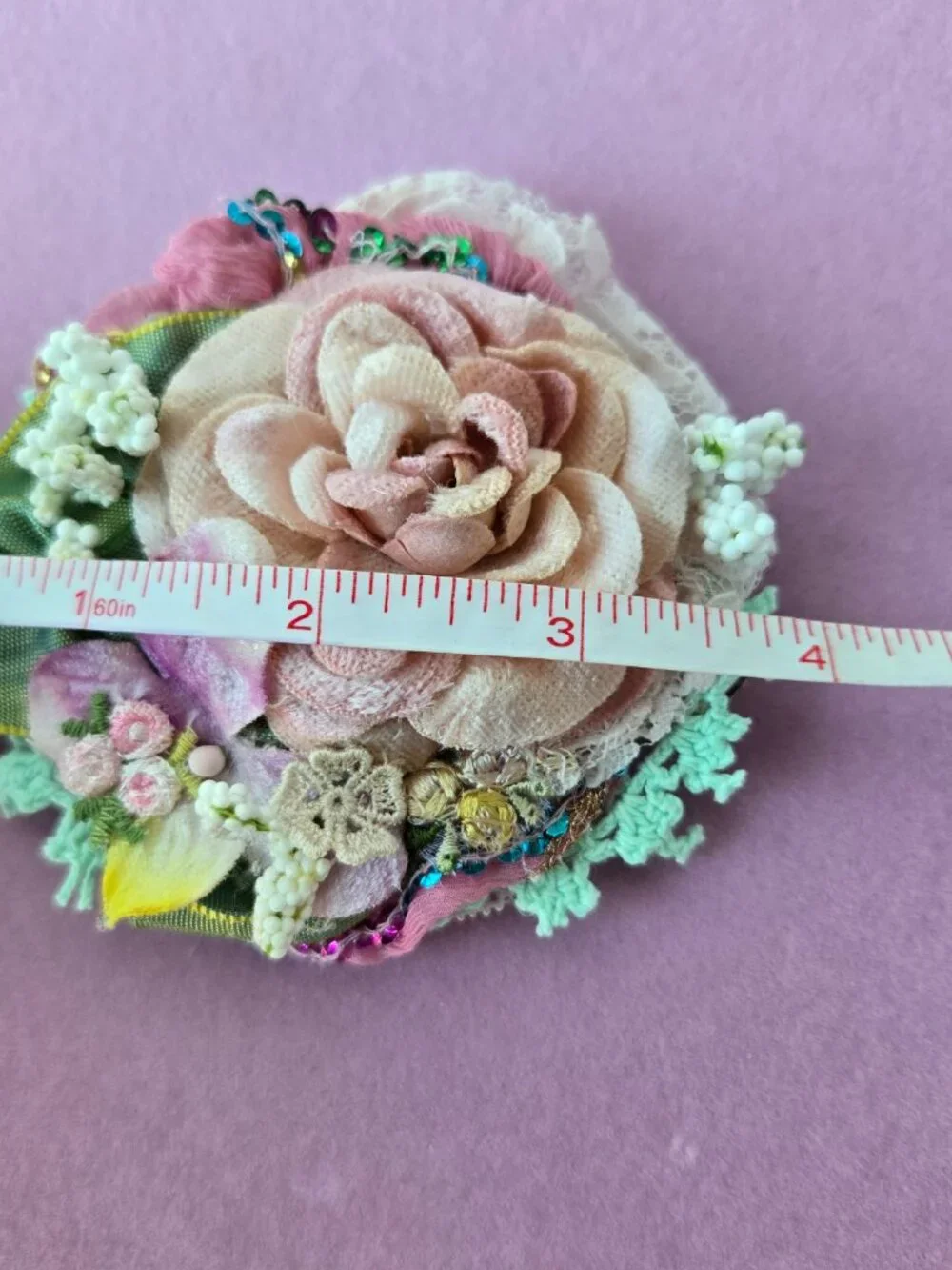 Handmade Blush Pink Velvet Rose and Lace Posey Hair Clip • Cottage Balletcore